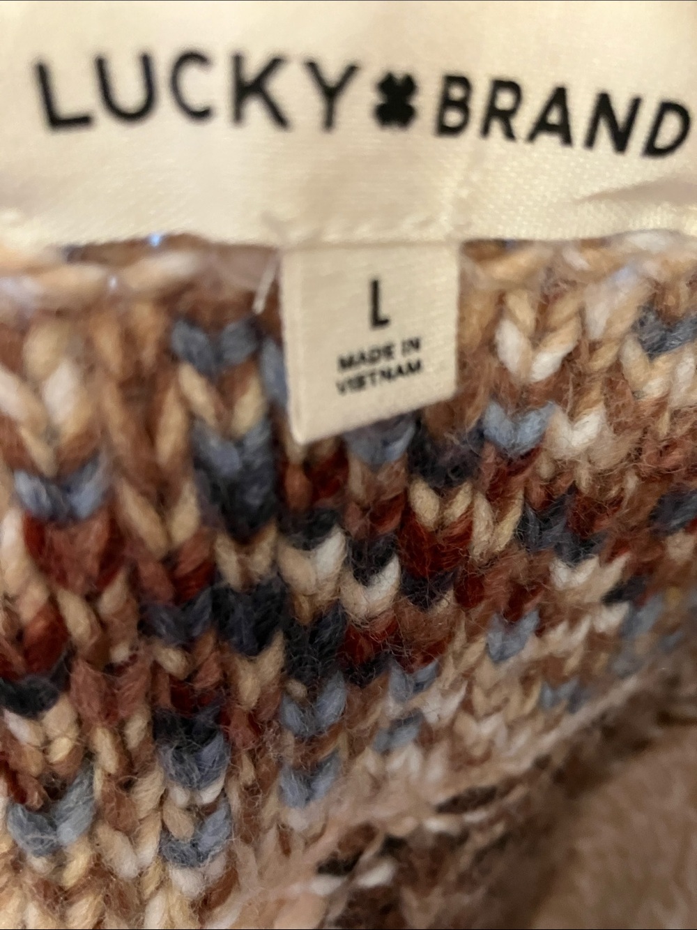 Lucky Brand Neutral & Rust Knit Cardigan Mexican Design Horse Fab Back!! L - Picture 4 of 11